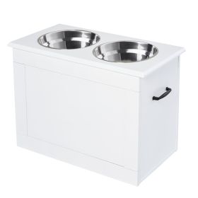 PawHut White Raised Pet Dining Station with Food Storage and Steel Bowls for Big Pups PawHut White Raised Pet Dining Station with Food Storage and Steel Bowls for Big Pups